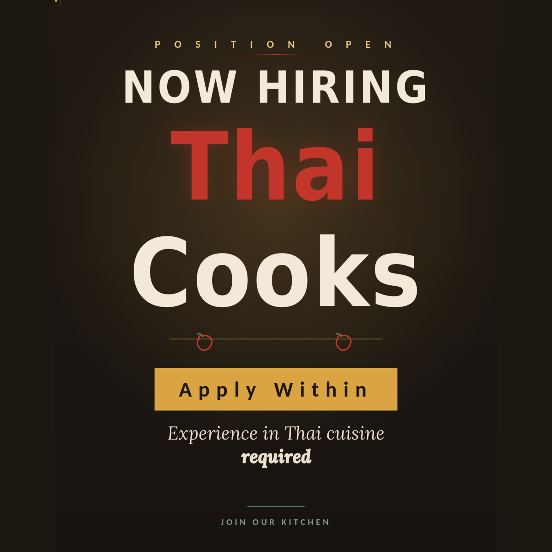 Job Opening: Thai Specialty Cook
