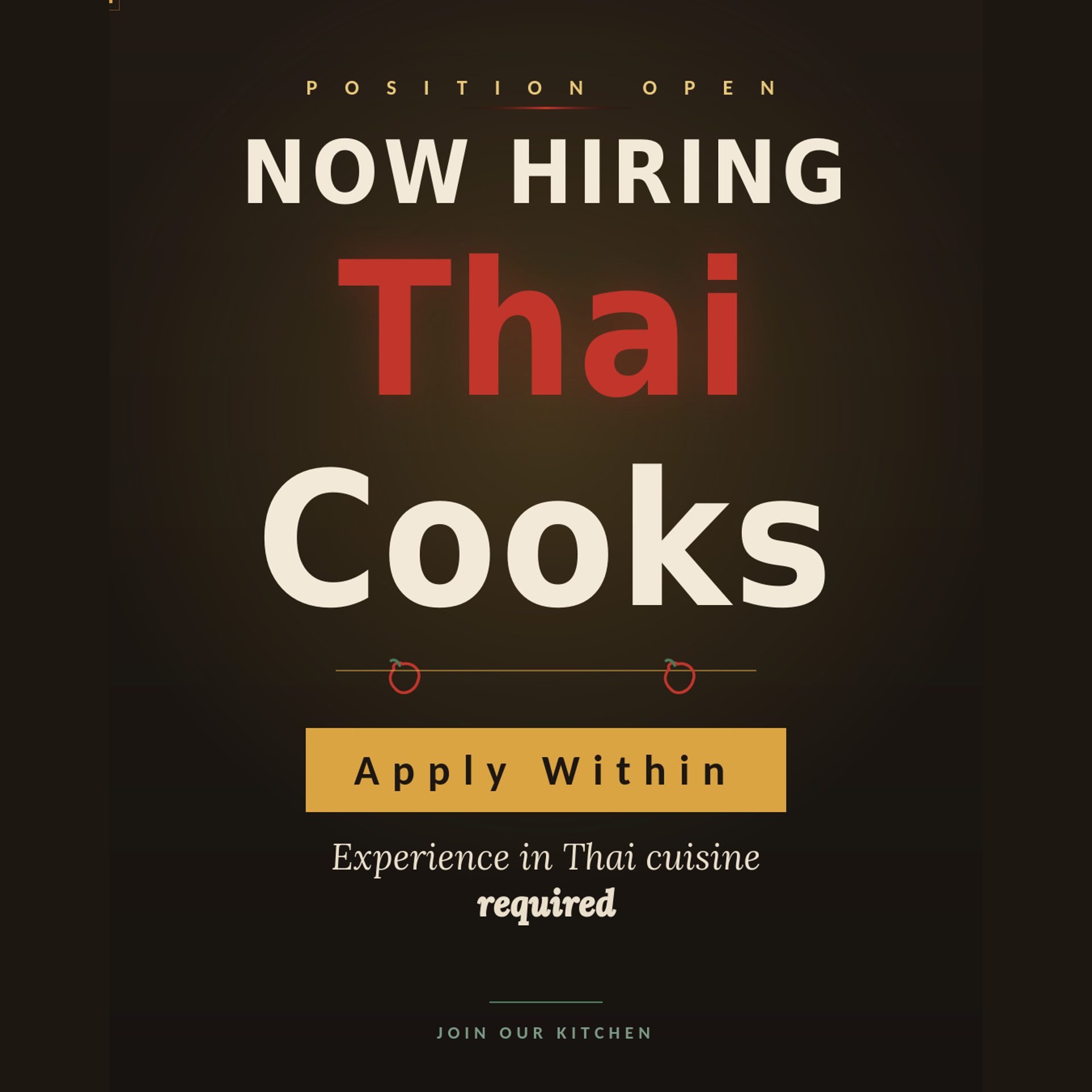 Job Opening: Thai Specialty Cook